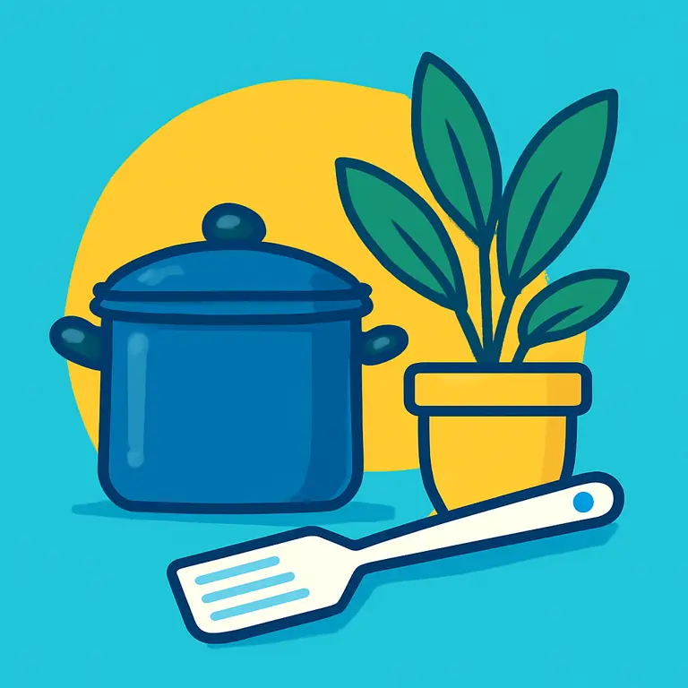 Кухонные принадлежности и растения - обложка пазла